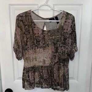 Daytrip Taupe & Olive Short Sleeve Peplum Top